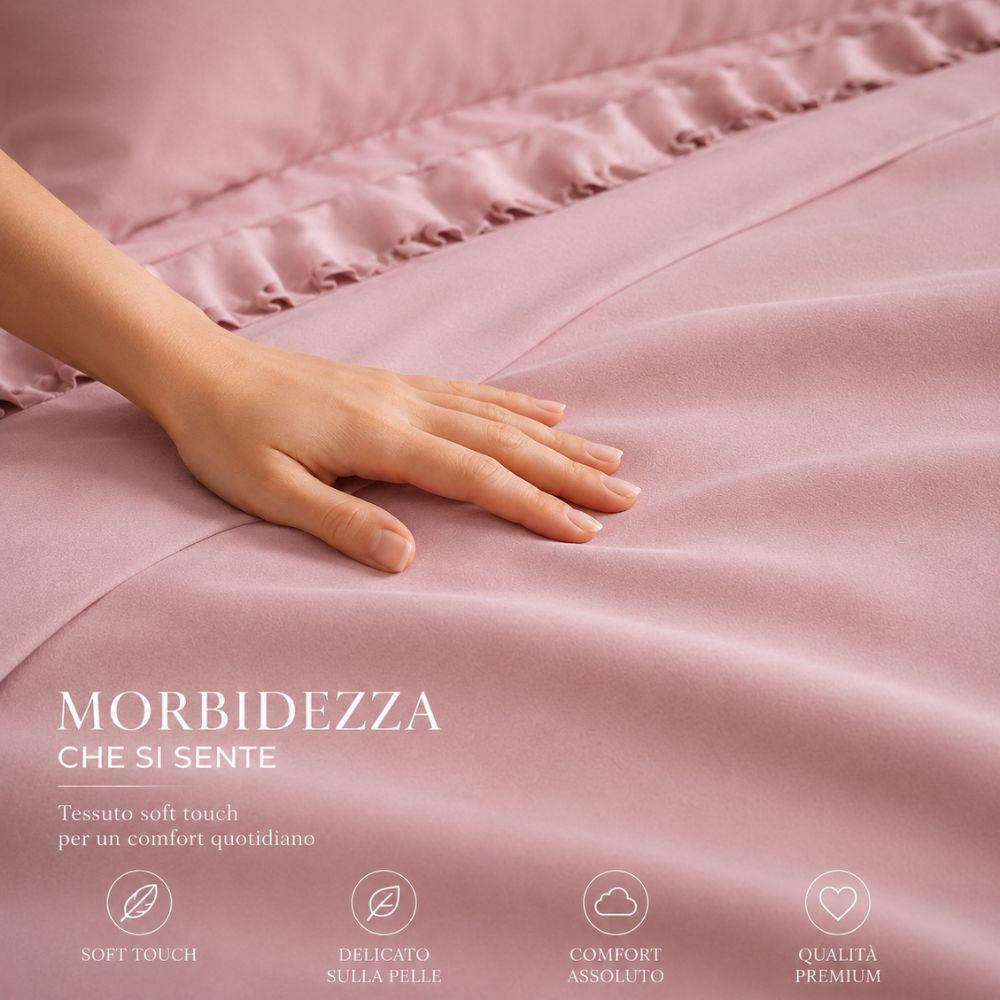  completo letto matrimoniale volant elegante con balze set lenzuola 4 pezzi - foto 4