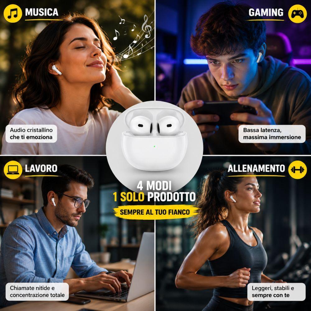  auricolari wireless bluetooth 5.3 tws stereo con touch control e case ricarica - foto 2