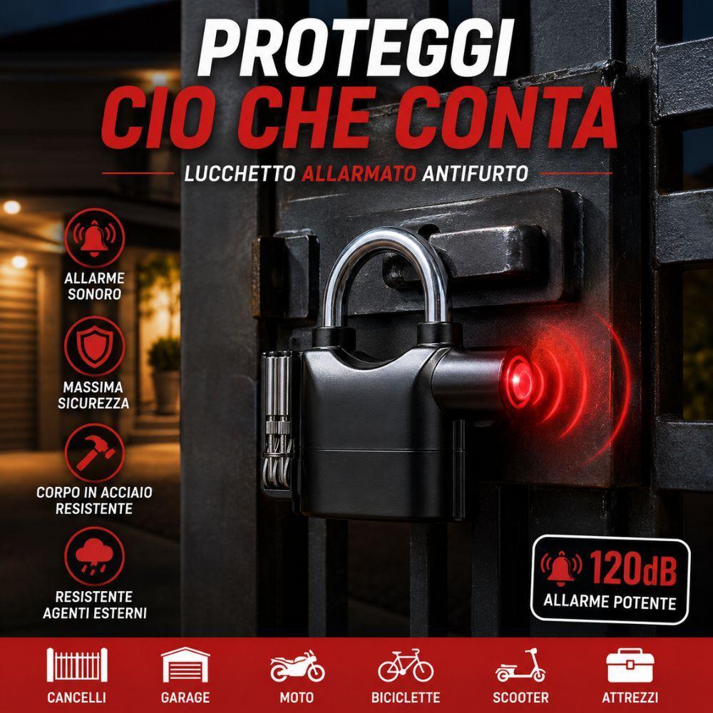  lucchetto allarmato antifurto 70mm con allarme sonoro per moto bici garage cancello - foto 2