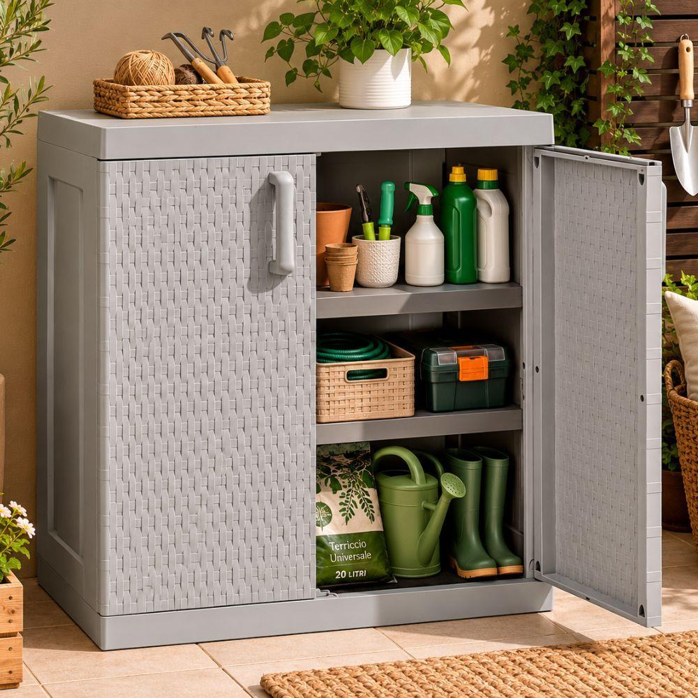  armadio basso rattan mega toomax 2 ante 90x54x102 cm da interno esterno coperto - foto 2