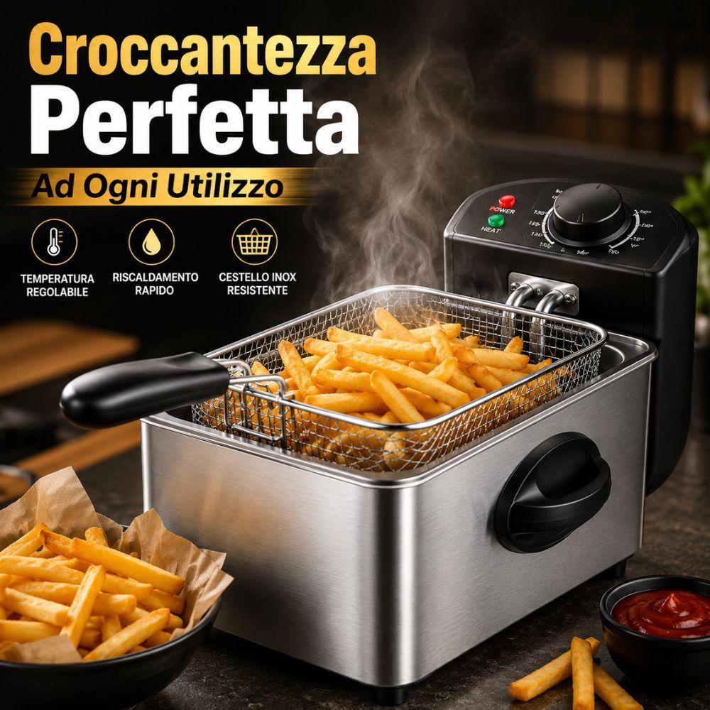  friggitrice ad olio elettrica professionale in acciaio inox con termostato regolabile e cestello removibile - foto 2