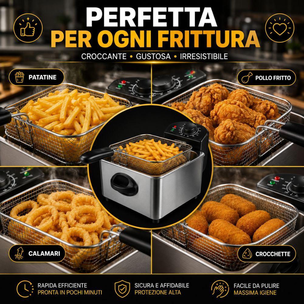  friggitrice ad olio elettrica professionale in acciaio inox con termostato regolabile e cestello removibile - foto 4