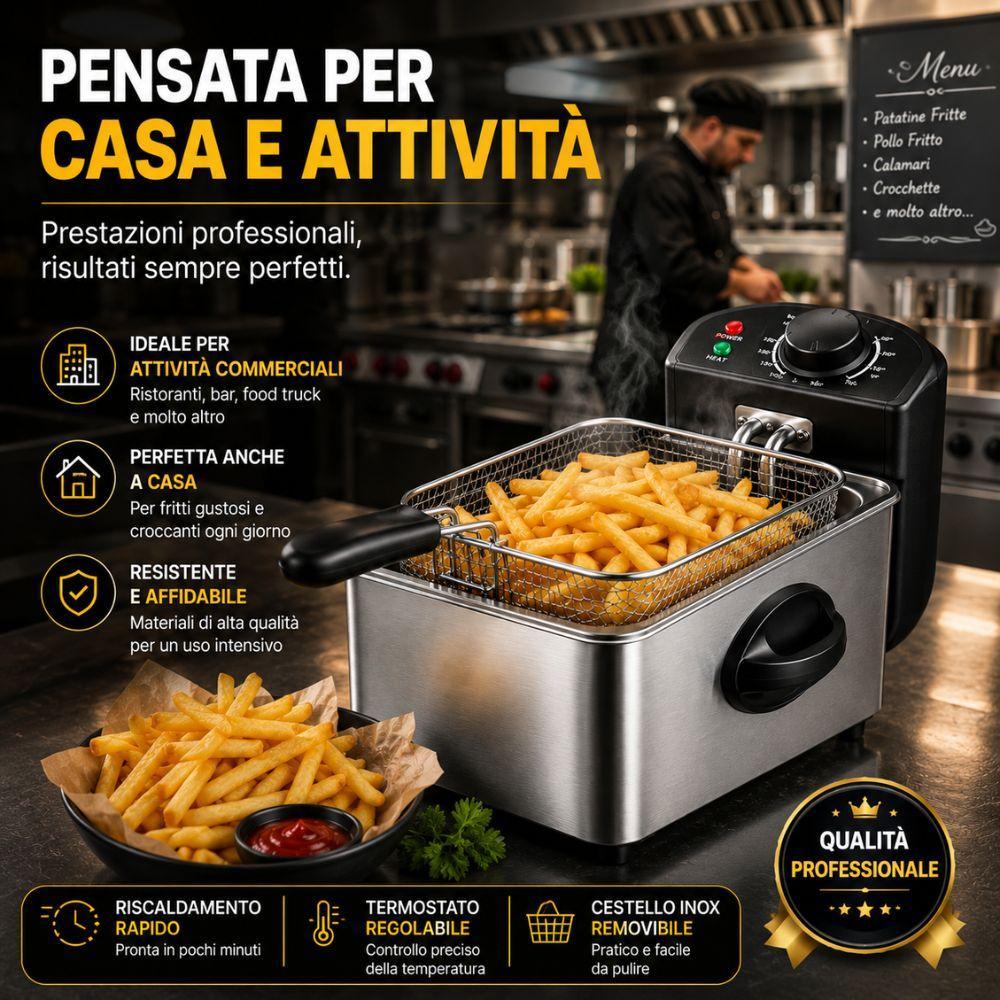  friggitrice ad olio elettrica professionale in acciaio inox con termostato regolabile e cestello removibile - foto 5