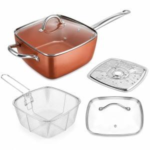 Padella quadrata antiaderente 24 cm con coperchio e acc...