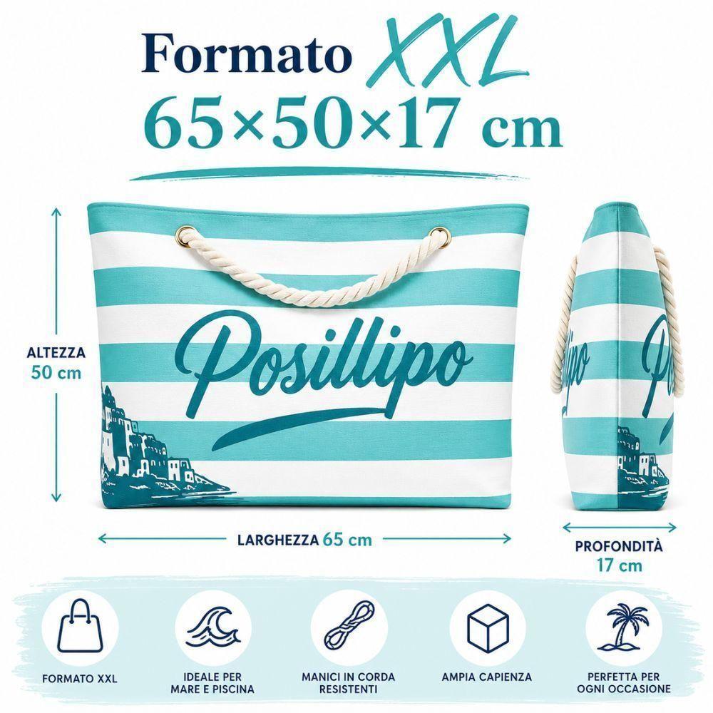  borsa mare a righe con manici in corda 65x50x17 cm - foto 3