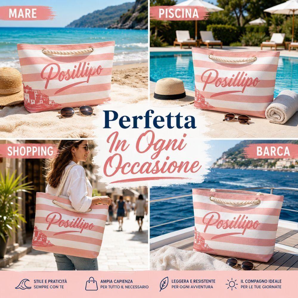  borsa mare a righe con manici in corda 65x50x17 cm - foto 5