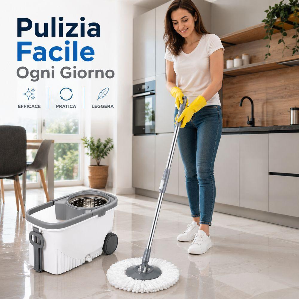  set lava pavimenti con secchio a pedale e ruote 15 litri con mop in microfibra - foto 2