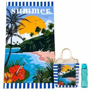 Set mare 3 pezzi telo mare maxi + borsa porta telo + borraccia riutilizzabile