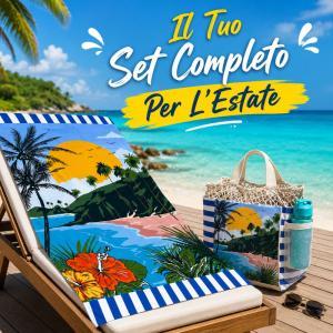 Set mare 3 pezzi telo mare maxi + borsa porta telo + borraccia riutilizzabile