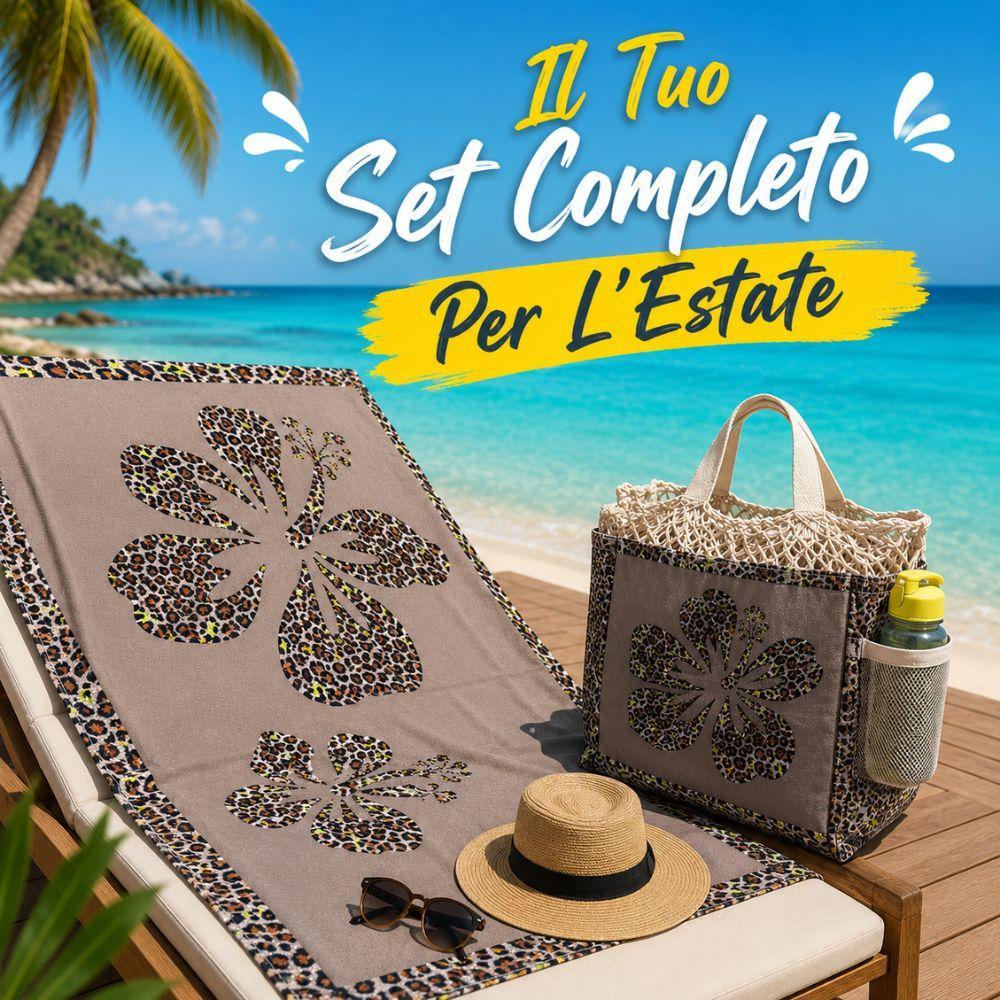  set mare 3 pezzi telo mare maxi + borsa porta telo + borraccia riutilizzabile - foto 4