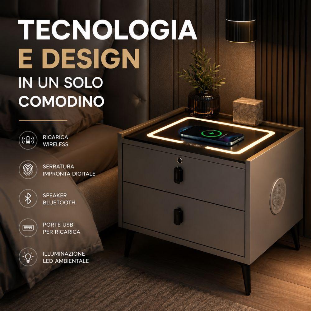  comodino smart led con ricarica wireless, serratura ad impronta digitale e speaker bluetooth - foto 2
