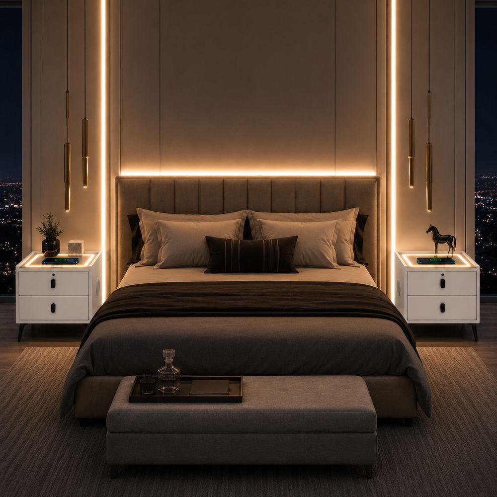 comodino smart led con ricarica wireless, serratura ad impronta digitale e speaker bluetooth - foto 3