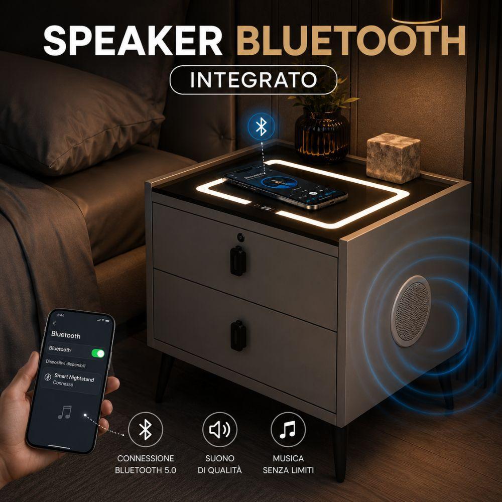  comodino smart led con ricarica wireless, serratura ad impronta digitale e speaker bluetooth - foto 4