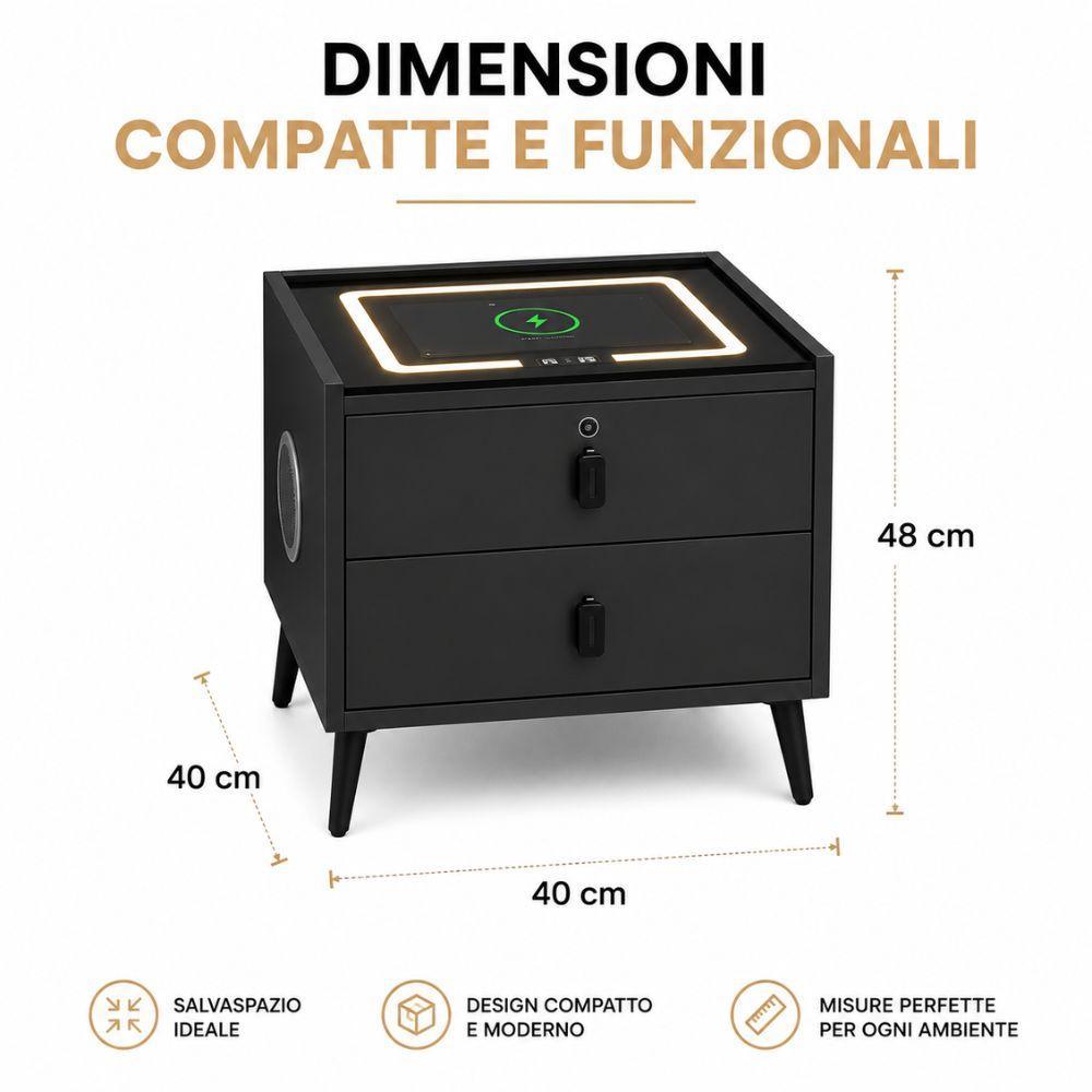  comodino smart led con ricarica wireless, serratura ad impronta digitale e speaker bluetooth - foto 5