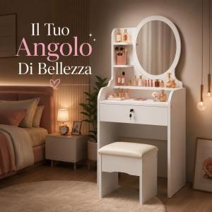 Toeletta vanity con specchio e sgabello – tavolo trucco porta cosmetici