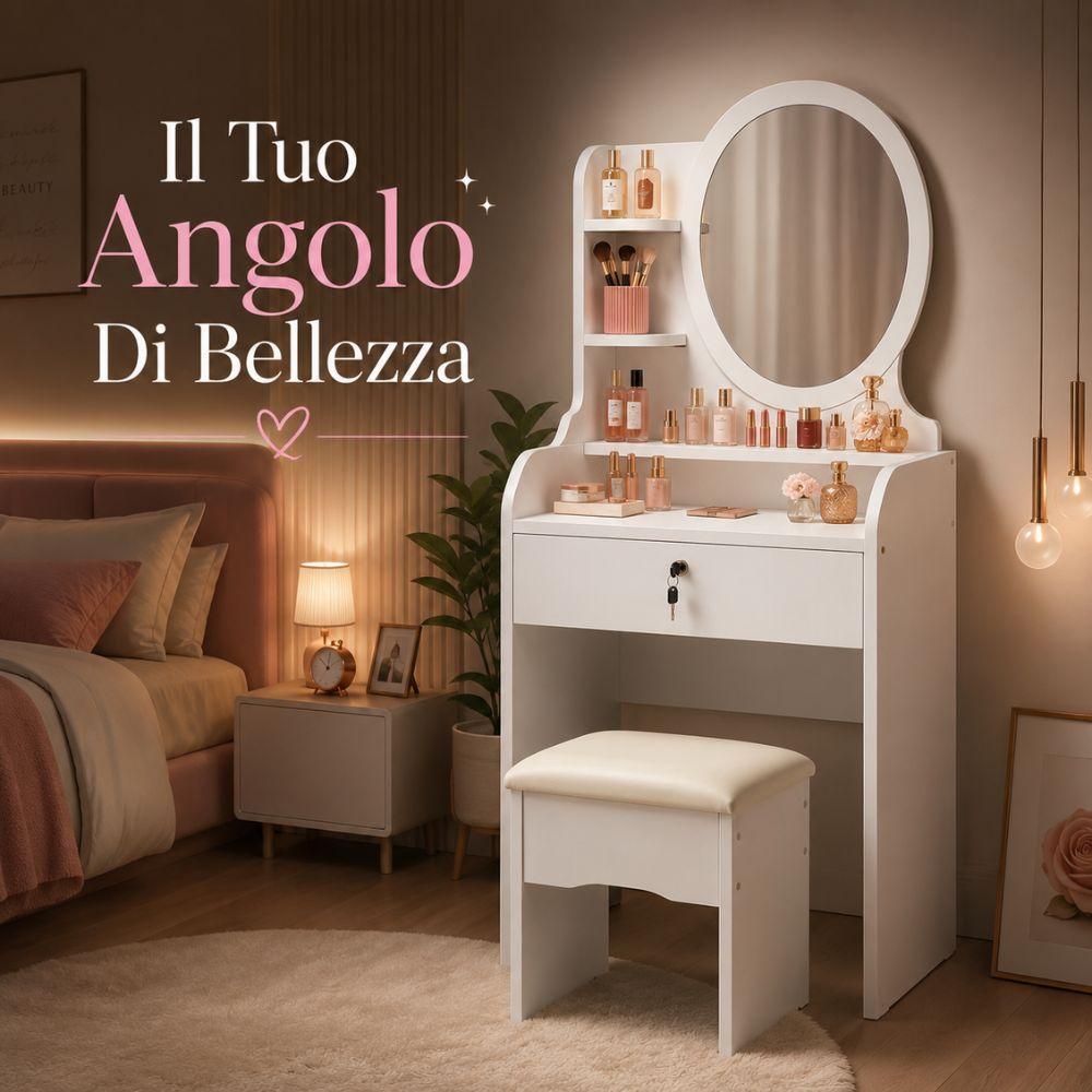  toeletta vanity con specchio e sgabello – tavolo trucco porta cosmetici - foto 2