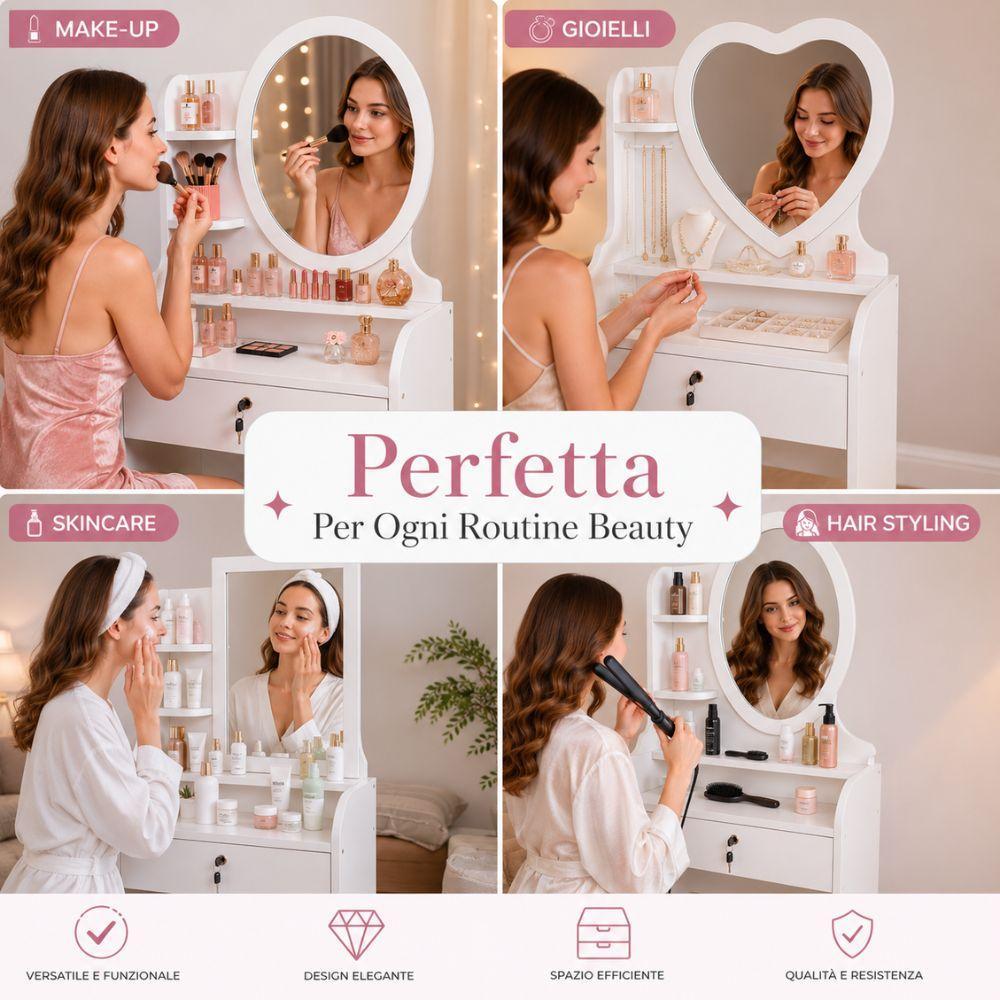  toeletta vanity con specchio e sgabello – tavolo trucco porta cosmetici - foto 3