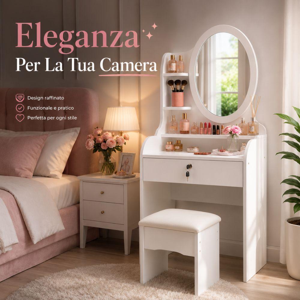  toeletta vanity con specchio e sgabello – tavolo trucco porta cosmetici - foto 5