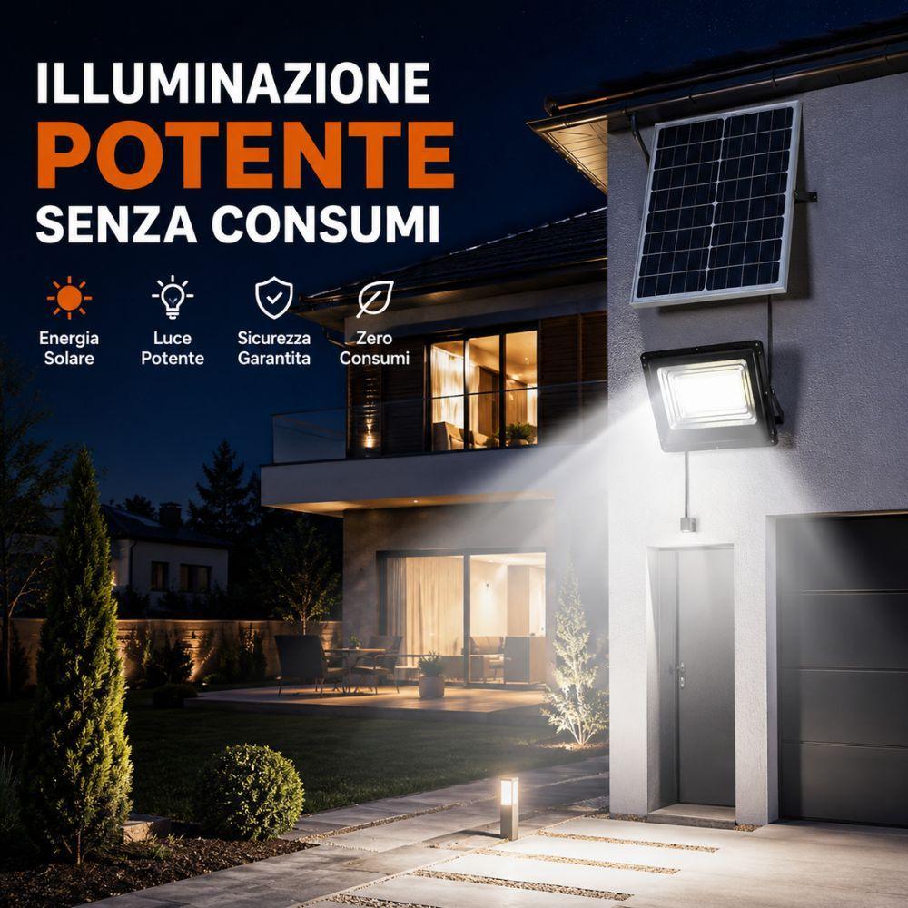 faro led solare da esterno con pannello fotovoltaico telecomando e sensore crepuscolare - foto 2 faro led solare da esterno con pannello fotovoltaico telecomando e sensore crepuscolare - foto 2