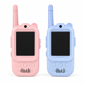 Walkie talkie ricaricabile con schermo comunicazione bidirezionale portata fino a 300 metri celeste rosa