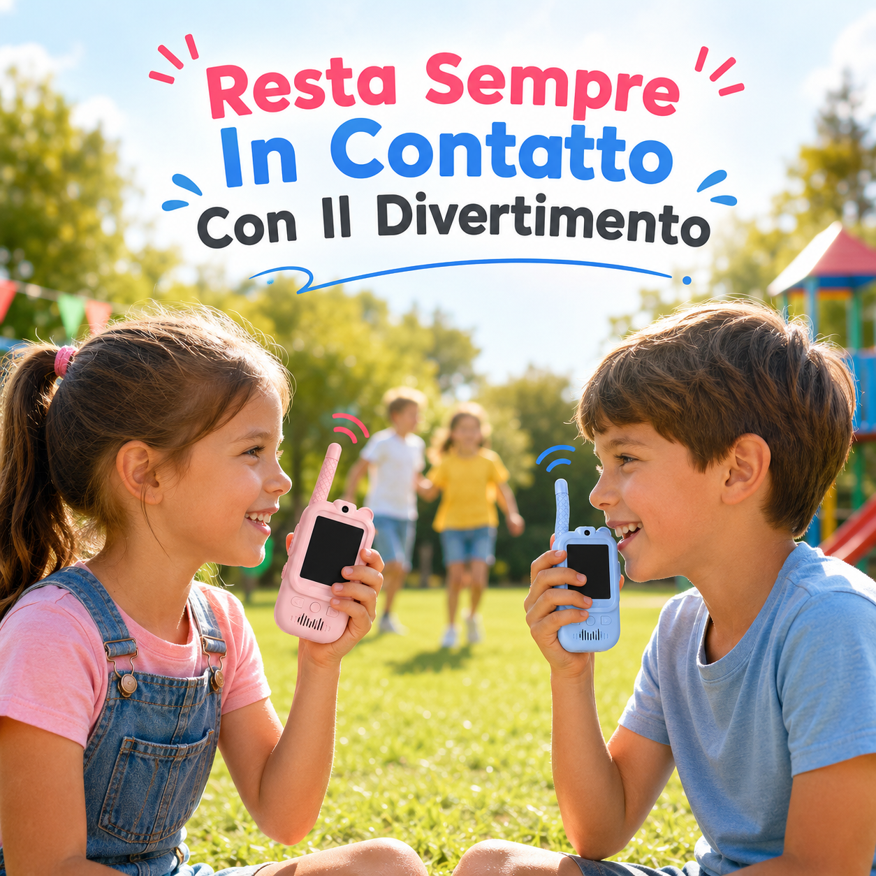  walkie talkie bambini ricaricabile con schermo comunicazione bidirezionale portata fino a 300 metri celeste rosa - foto 2
