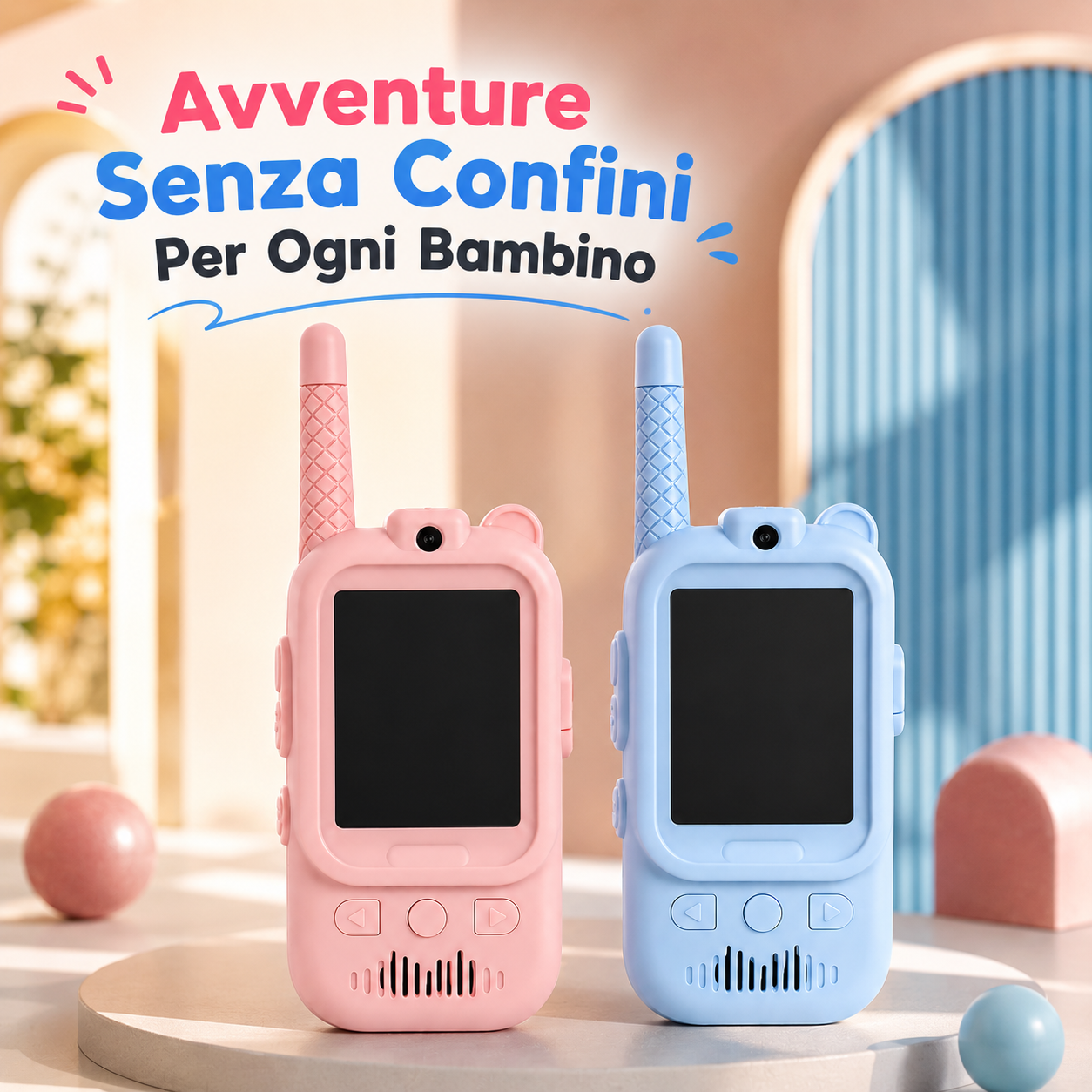  walkie talkie bambini ricaricabile con schermo comunicazione bidirezionale portata fino a 300 metri celeste rosa - foto 3