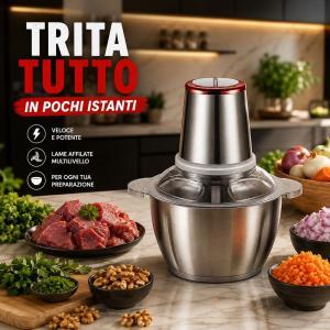 Tritacarne elettrico con ciotola in acciaio da 3 litri