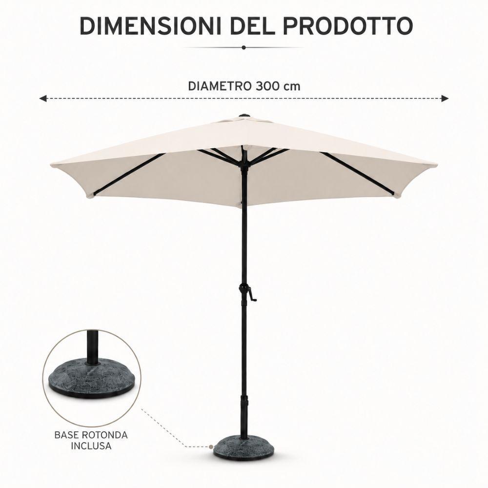  ombrellone da giardino tondo diametro 300 cm con palo centrale regolabile - foto 4