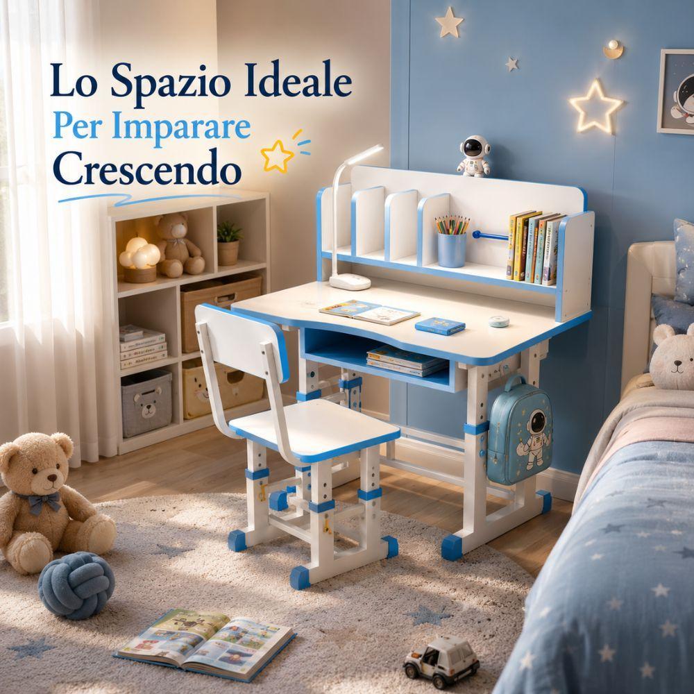  scrivania per bambini regolabile con sedia e libreria integrata - foto 2