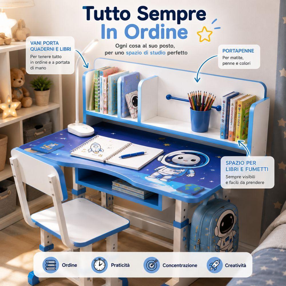  scrivania per bambini regolabile con sedia e libreria integrata - foto 4