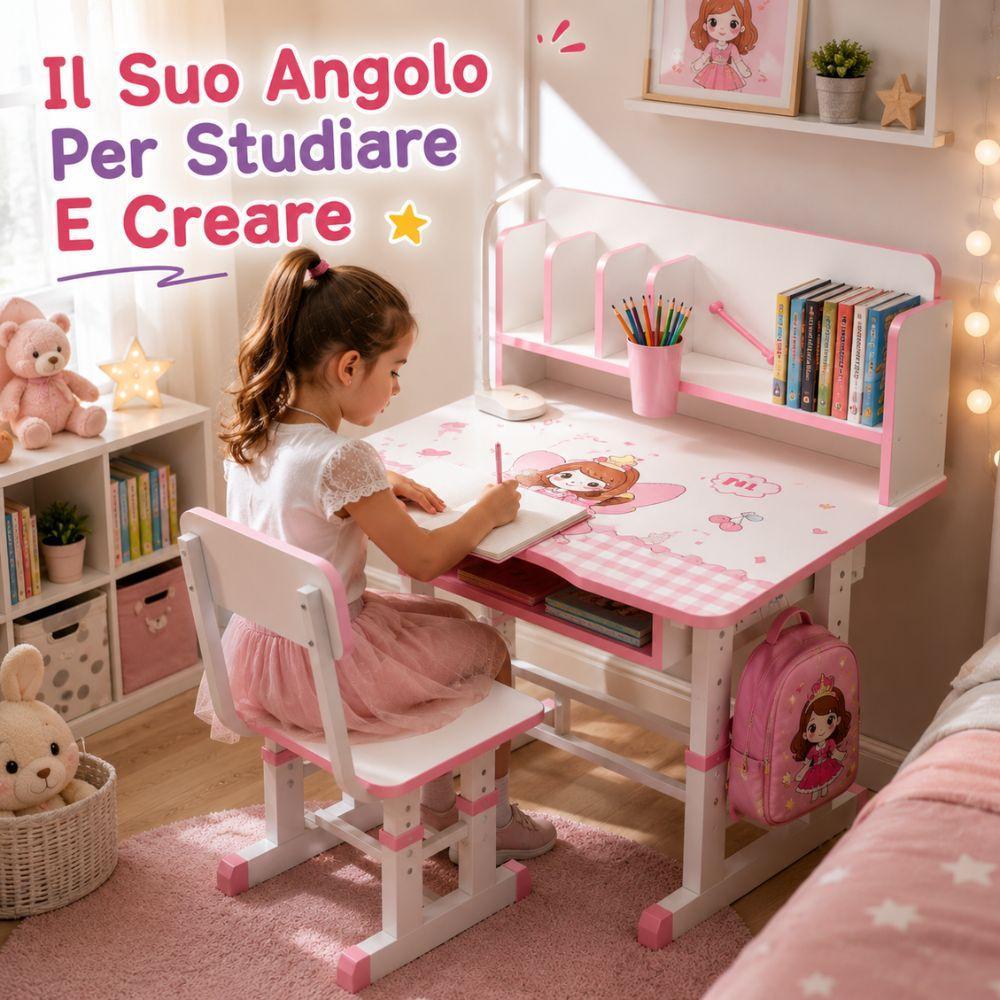  scrivania per bambini regolabile con sedia e libreria integrata - foto 5