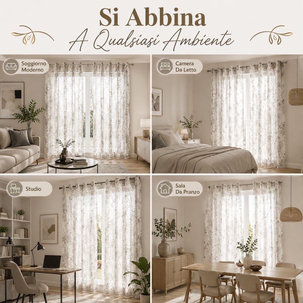  coppia di tende vernon con anelli fantasia floreale 280x290 cm - foto 3