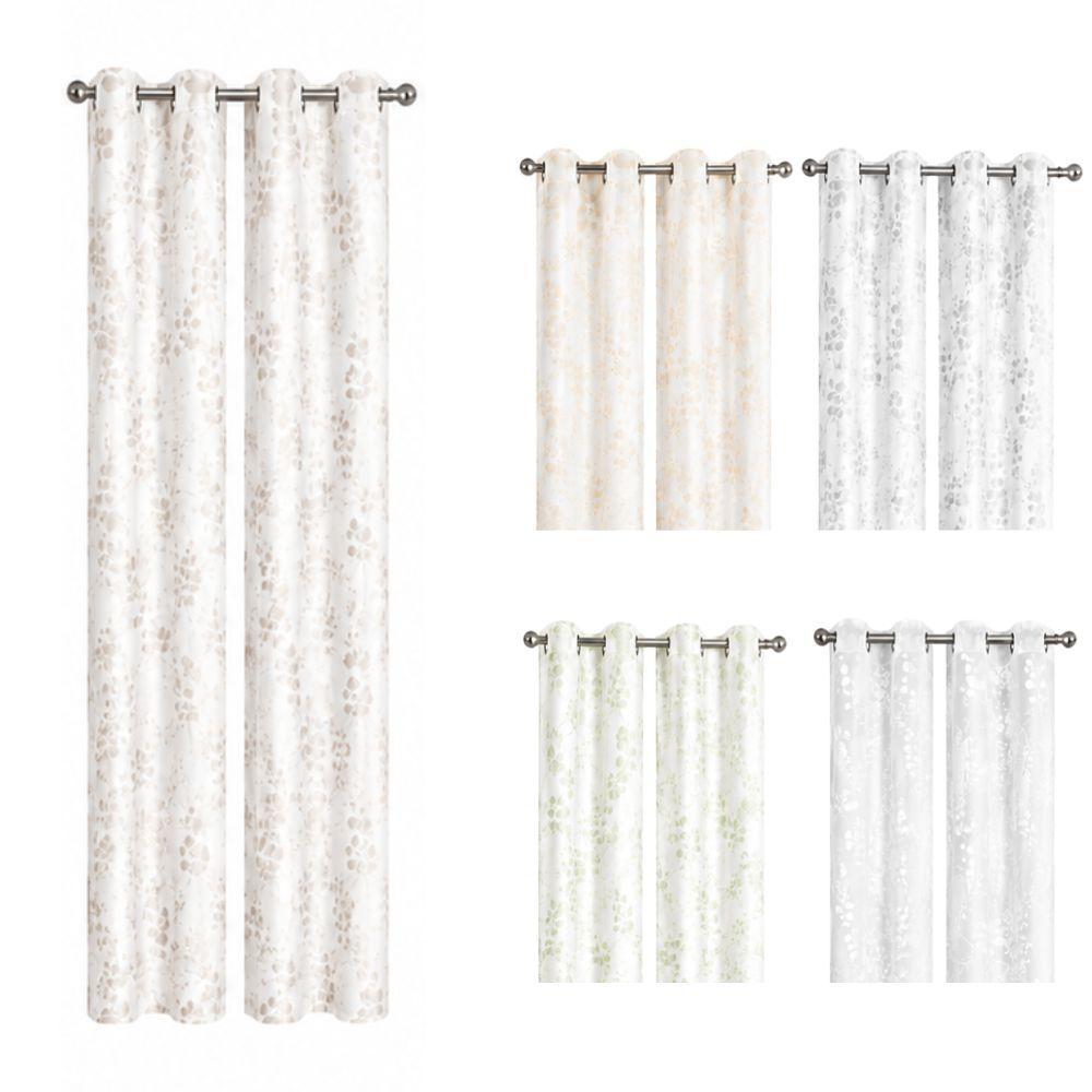  coppia tende semitrasparenti 140x290 cm con 8 anelli fantasia foglie - foto 1