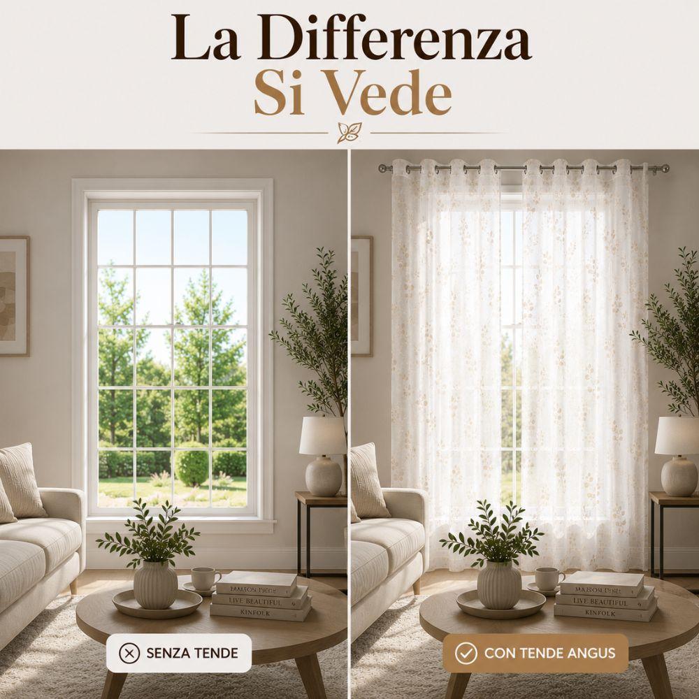  coppia tende semitrasparenti 140x290 cm con 8 anelli fantasia foglie - foto 5
