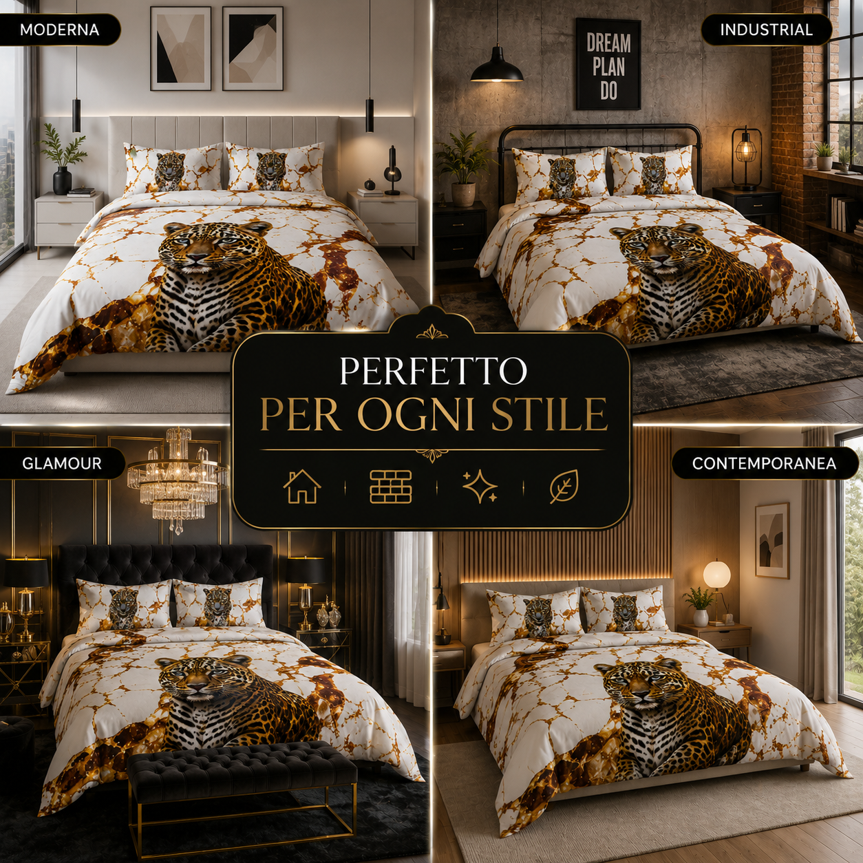  completo letto matrimoniale fantasia animalier 3 pezzi - foto 3