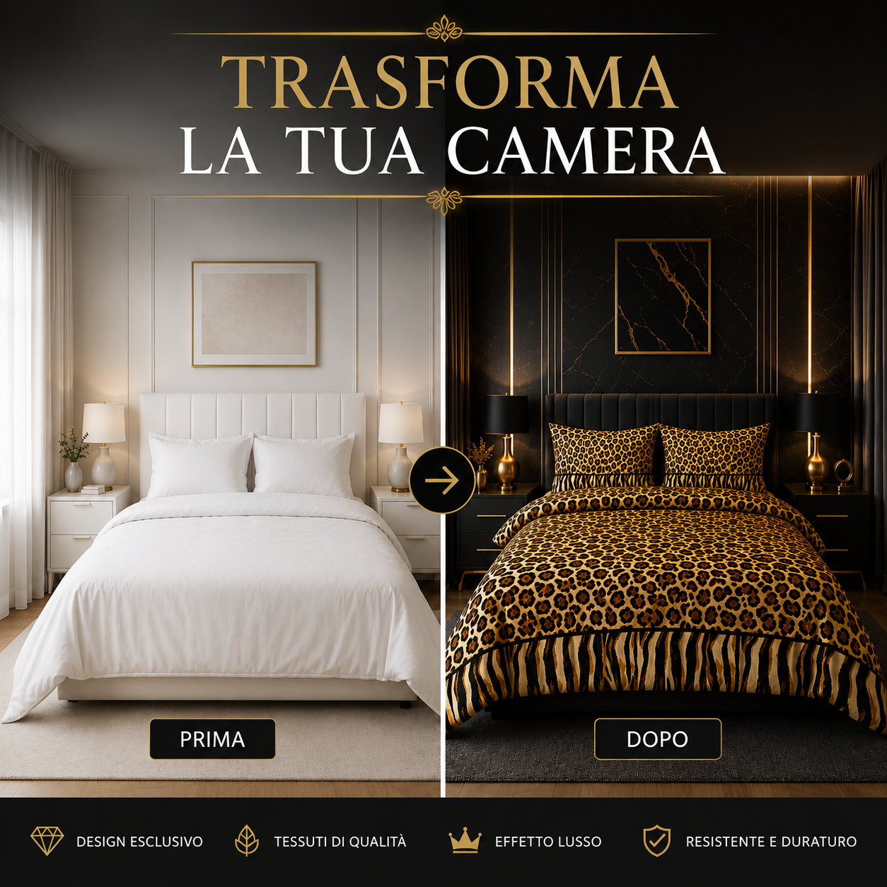  completo letto matrimoniale fantasia animalier 3 pezzi - foto 4