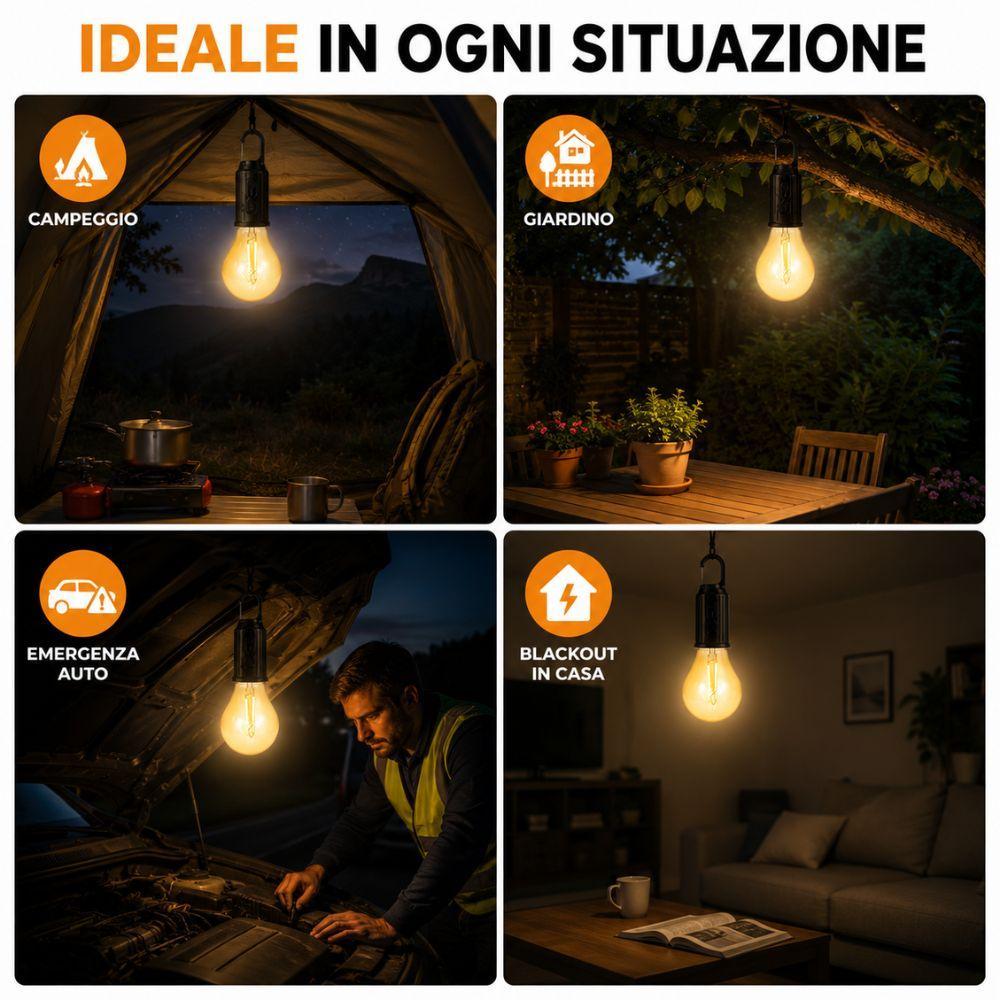  lampada led ricaricabile usb c da campeggio con gancio portatile per outdoor emergenze e casa - foto 4