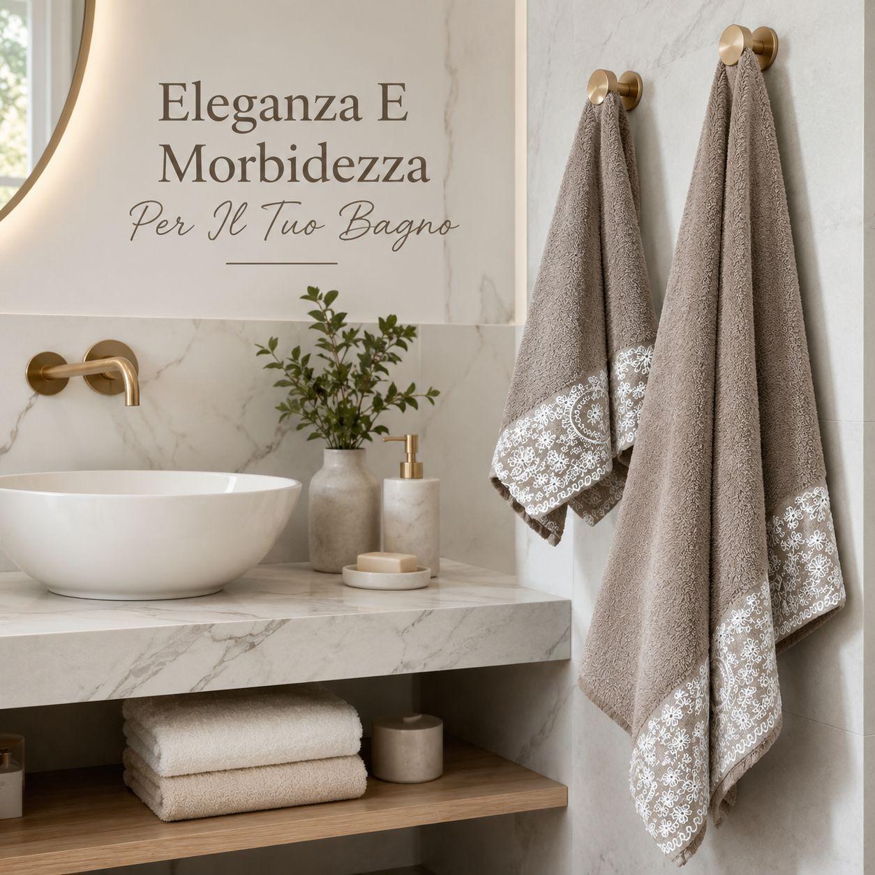 set asciugamani bagno 2 pezzi in spugna con bordo ricamato - foto 4 set asciugamani bagno 2 pezzi in spugna con bordo ricamato - foto 4