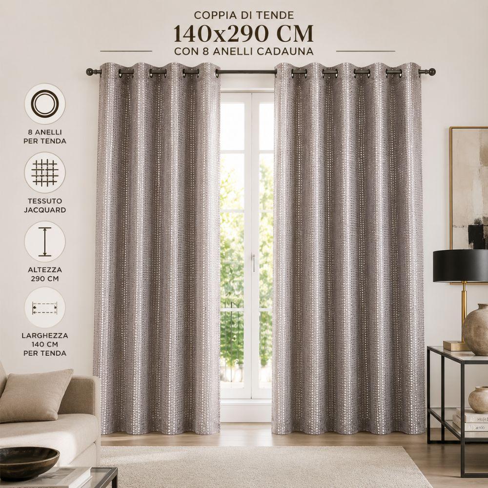  coppia tende 140x290 cm con 8 anelli, eleganti e pronte da appendere - foto 2