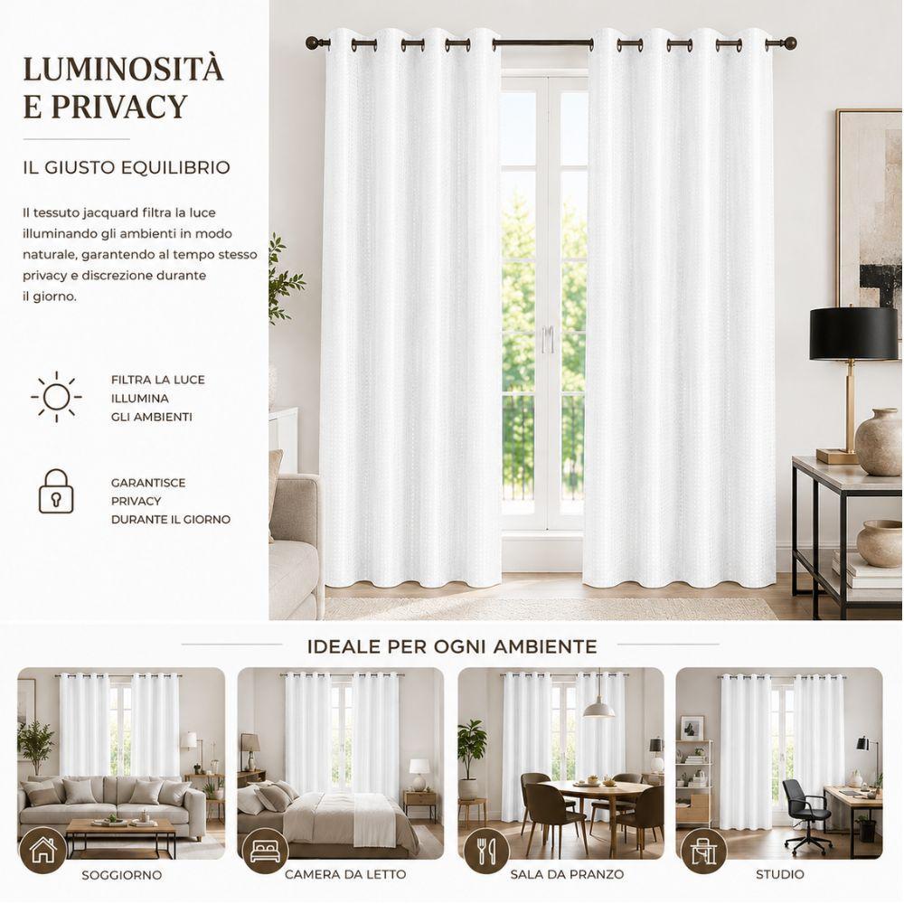  coppia tende 140x290 cm con 8 anelli, eleganti e pronte da appendere - foto 5