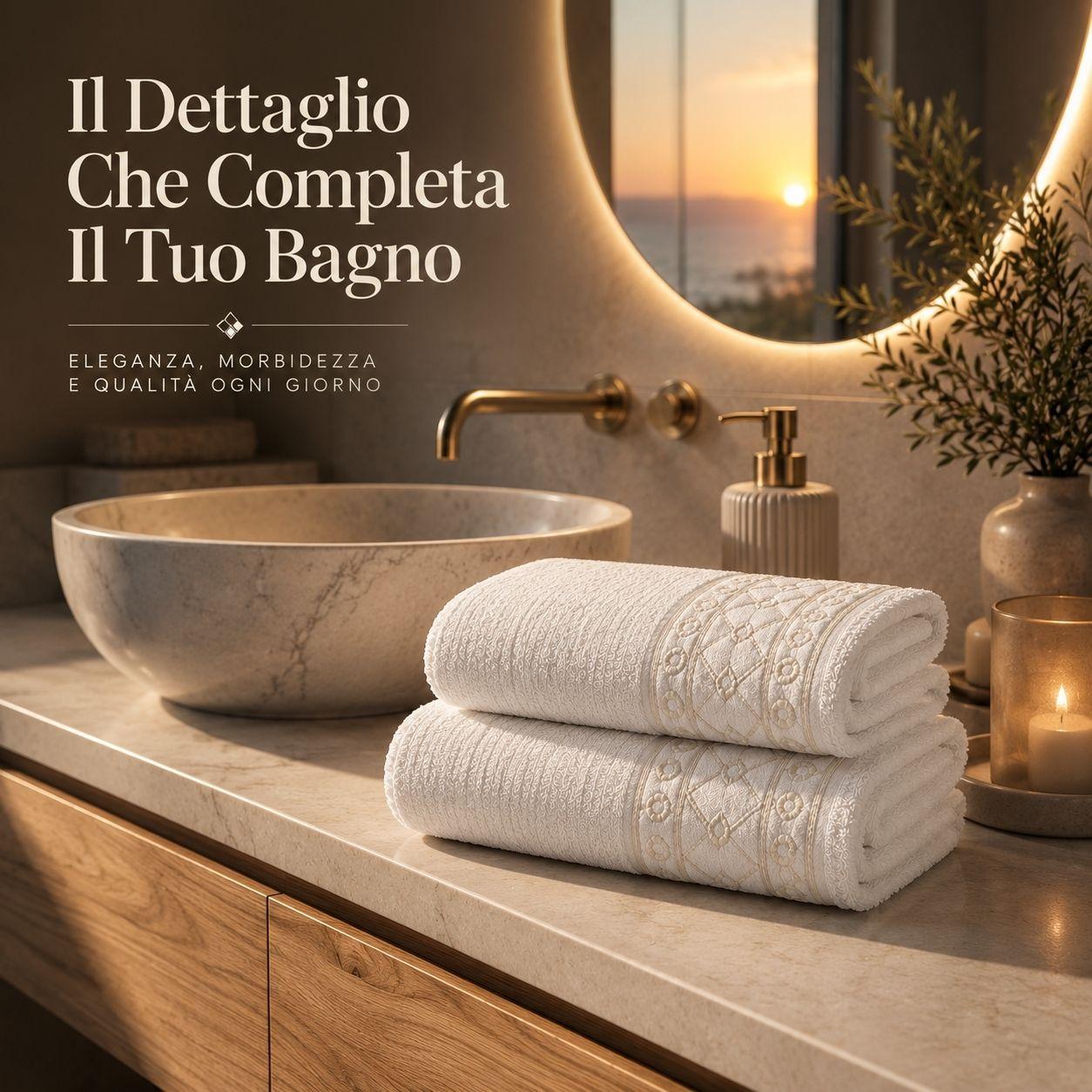 set asciugamani bagno 2 pz in spugna con bordo jacquard viso 50×100 cm ospite 40×60 cm - foto 2 set asciugamani bagno 2 pz in spugna con bordo jacquard viso 50×100 cm ospite 40×60 cm - foto 2
