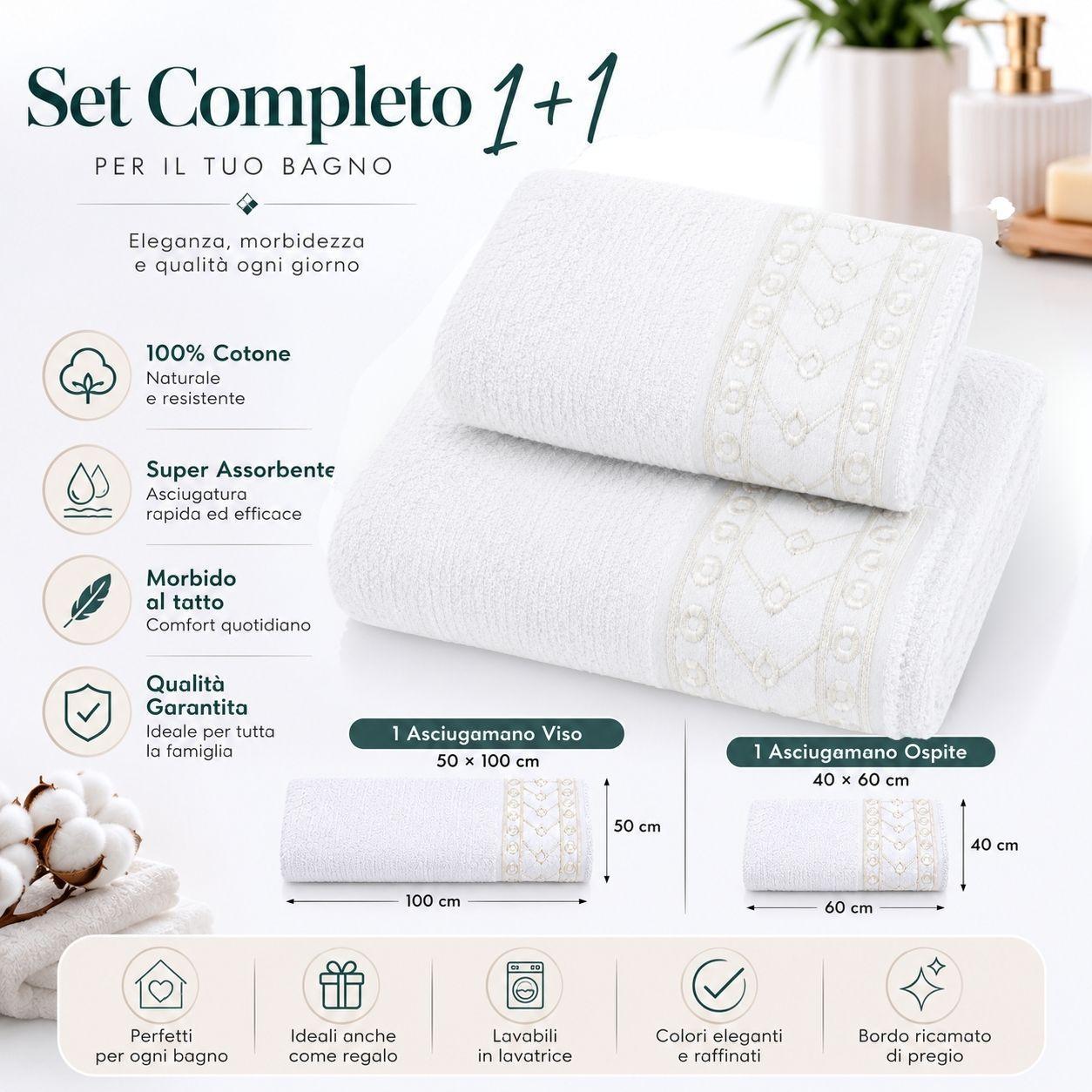 set asciugamani bagno 2 pz in spugna con bordo jacquard viso 50×100 cm ospite 40×60 cm - foto 4 set asciugamani bagno 2 pz in spugna con bordo jacquard viso 50×100 cm ospite 40×60 cm - foto 4