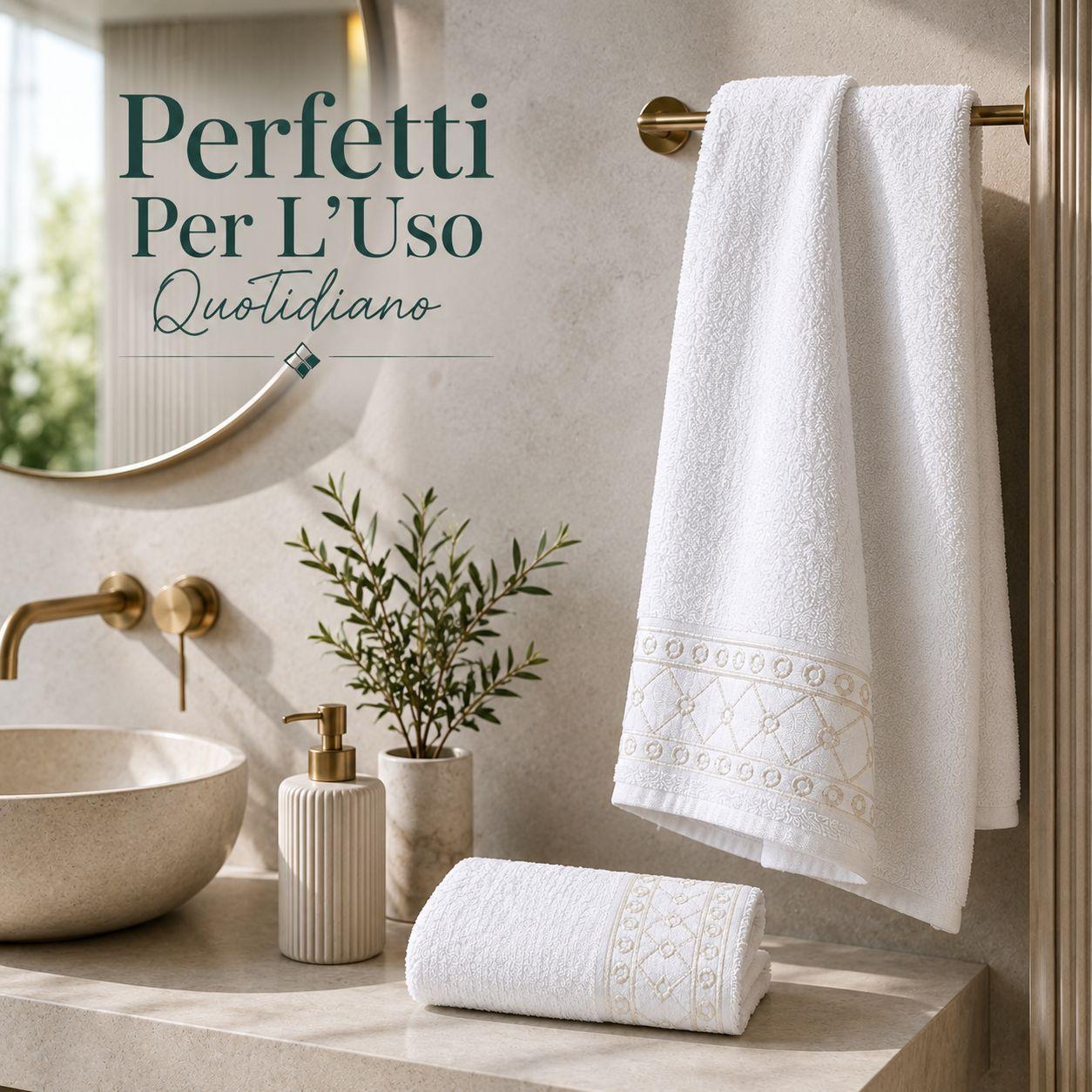 set asciugamani bagno 2 pz in spugna con bordo jacquard viso 50×100 cm ospite 40×60 cm - foto 5 set asciugamani bagno 2 pz in spugna con bordo jacquard viso 50×100 cm ospite 40×60 cm - foto 5
