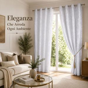 Coppia di tende jacquard con 8 anelli 140x290 cm, eleganti per soggiorno e camera