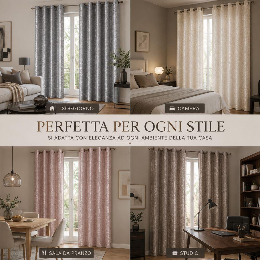  coppia tende jacquard 140x290 cm con 8 anelli, effetto lucido moderno - foto 4