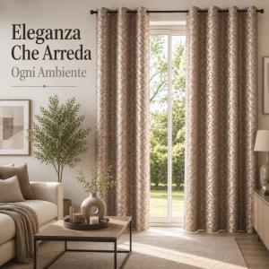 Coppia tende 140x290 cm con 8 anelli, effetto geometrico elegante