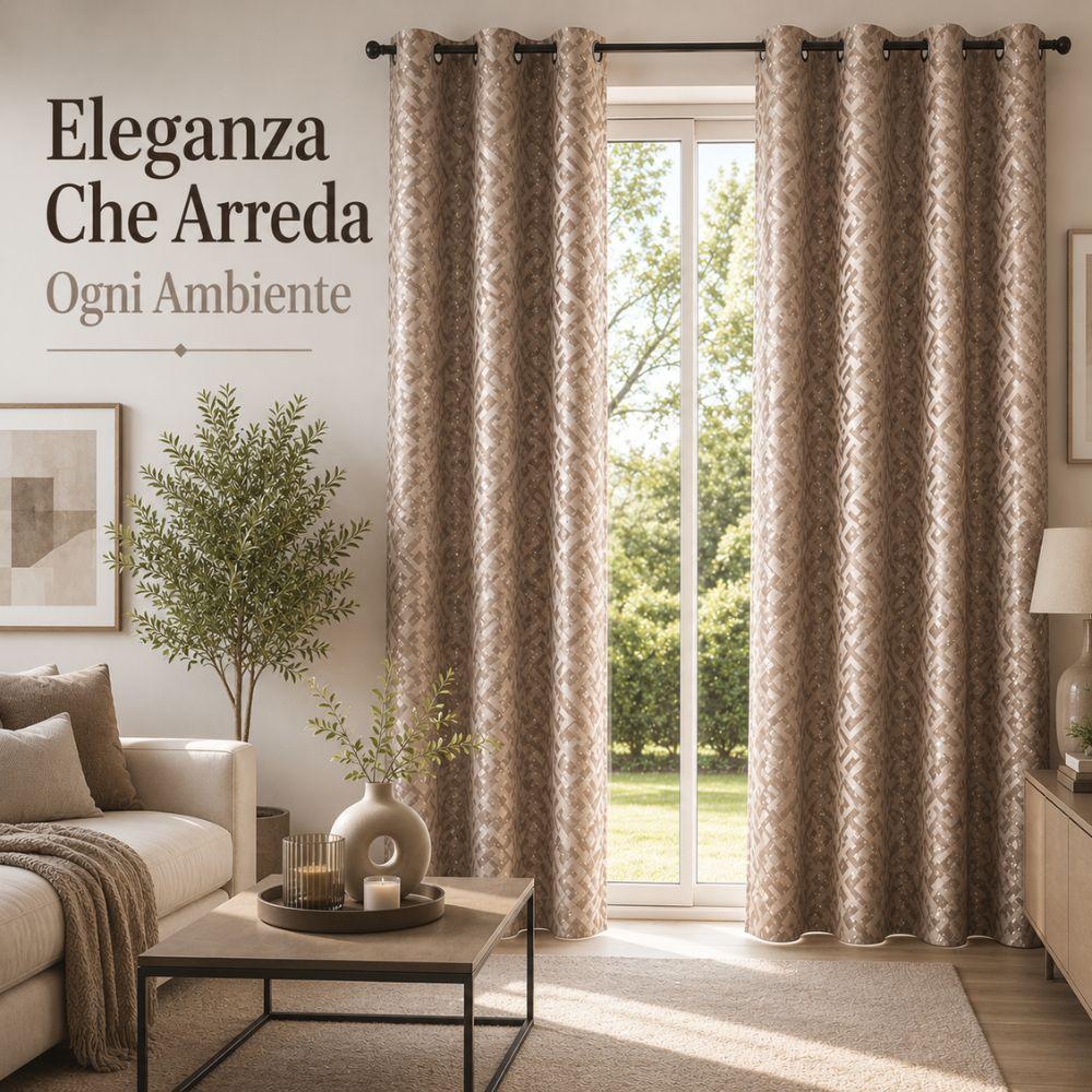  coppia tende 140x290 cm con 8 anelli, effetto geometrico elegante - foto 2
