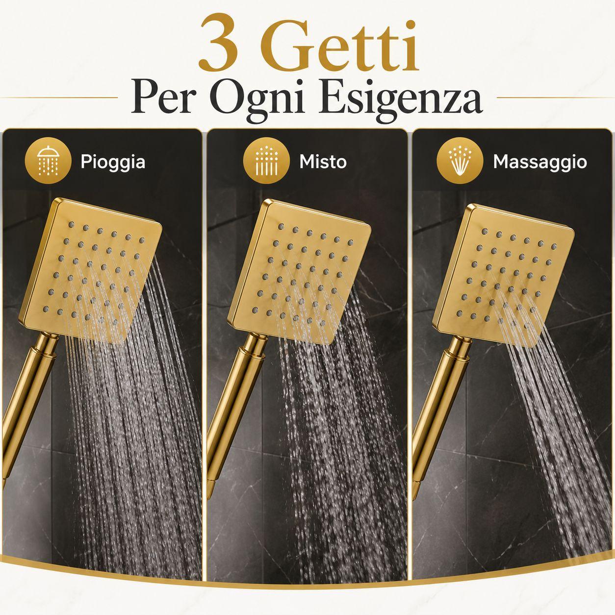  doccetta doccia quadrata oro 3 getti universale a risparmio idrico effetto pioggia massaggio - foto 3