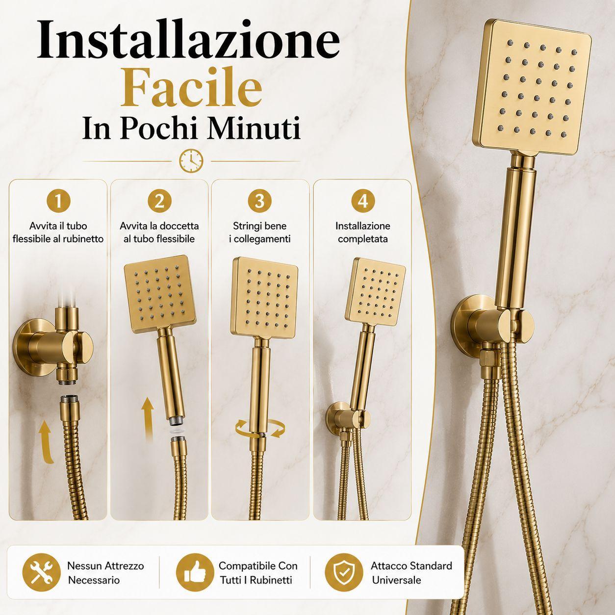  doccetta doccia quadrata oro 3 getti universale a risparmio idrico effetto pioggia massaggio - foto 4