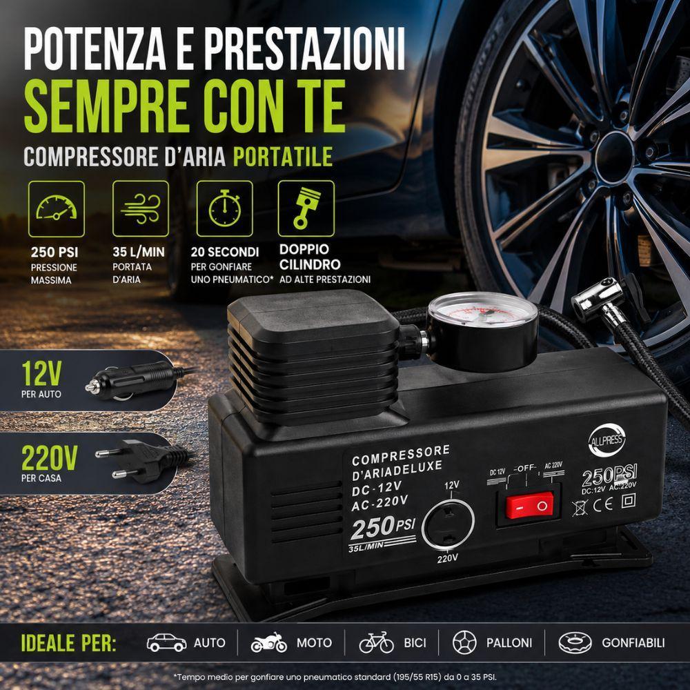  compressore d'aria portatile  a doppio cilindro con manometro analogico - foto 2